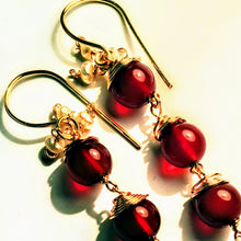 Red Agate and Green Amethyst Earrings with Pearl Accents