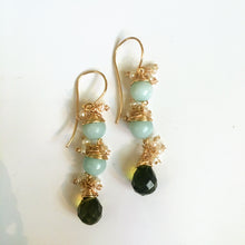 Amazonite and Peridot Earrings with Pearl Accents