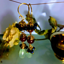 Red Agate Blue Chalcedony and Jet Earrings