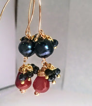 Pearl, Carnelian, and Gold Wire Work Earrings