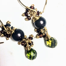 Pearl, Garnet, Iolite, and Peridot Earrings