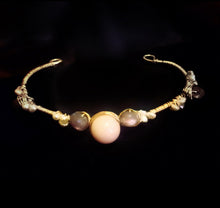 Chocolate Moonstone and Angel Skin Coral Cuff
