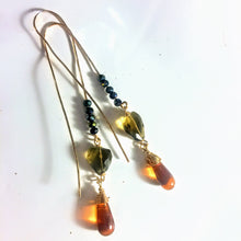 Long Smoky Quartz and Amber Earrings