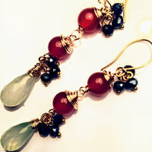 Red Agate Blue Chalcedony and Jet Earrings