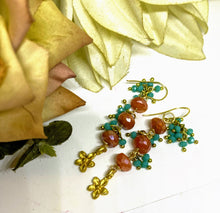 Silver Coated Carnelian, Smoky Quartz, and Czech Glass Earrings